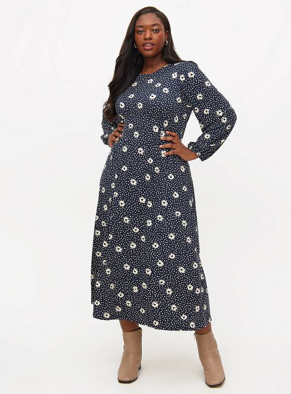 Navy Daisy Print Soft Touch Midaxi Tea Dress 10